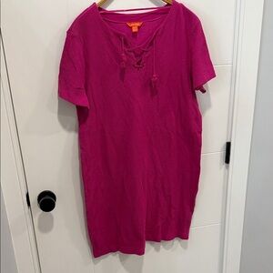 Joe Fresh Fuchsia Lace-Up Short Sleeve dress size XL